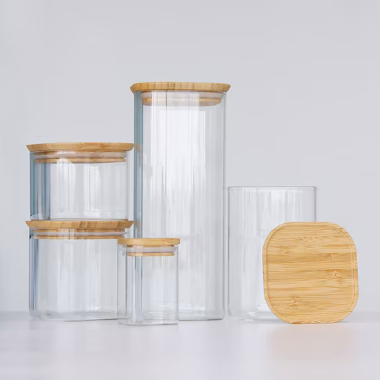 Pot de stockage en verre hermétique à haute teneur en Borosilicate avec couvercle en bambou, bocaux en verre de stockage de fruits secs et de céréales alimentaires