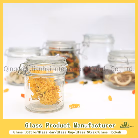 Hexagone personnalisé à haute teneur en Borosilicate, carré, rond miel/confiture/cornichon/café/bougie/maçon/pudding/yaourt/thé/clip de stockage des aliments de cuisine