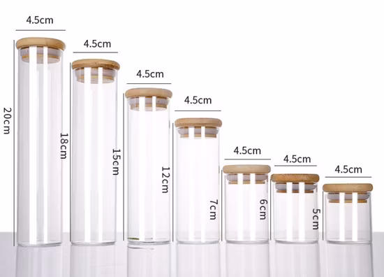 Le pot en verre à haute teneur en borosilicate avec couvercle en liège rond pour le stockage