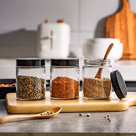 Prêt à expédier 16oz 6oz haute teneur en Borosilicate haricots noix Sauce Condiments pot de riz récipient alimentaire en verre