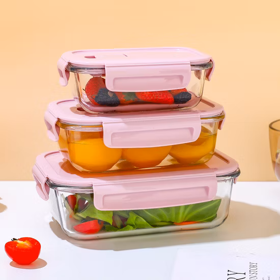 Boîte à déjeuner Bento en verre carré à haute teneur en Borosilicate, récipient de préparation des aliments avec couvercle