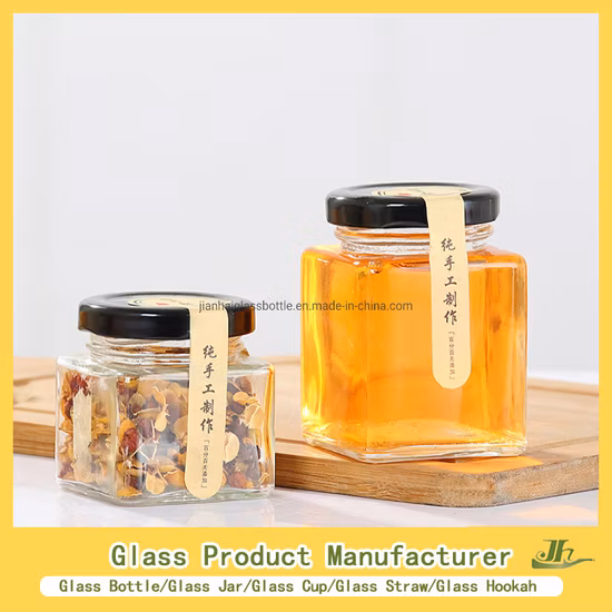 4oz/8oz/10oz/12oz/16oz/32oz/180ml/220ml/380ml Stockage des aliments de cuisine à haute teneur en borosilicate Grande bouteille de confiture de sucre Pot en verre Fabricant avec couvercle en bambou/bois/liège